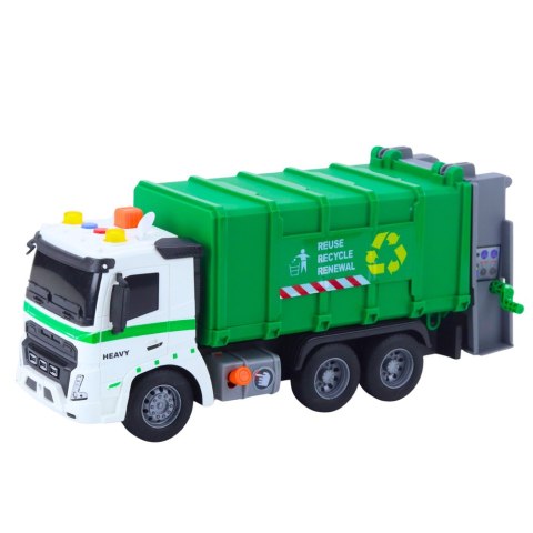 Ciężarówka Śmieciarka Pojemnik Na Śmieci Światła Dźwięki Zielona 1:16 LEAN Toys