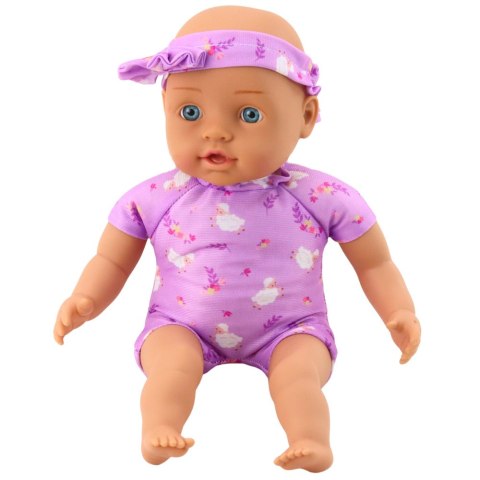 Lalka Niemowlę w Fioletowym Body Miękki Brzuszek Opaska Z Kokardką 31 cm LEAN Toys