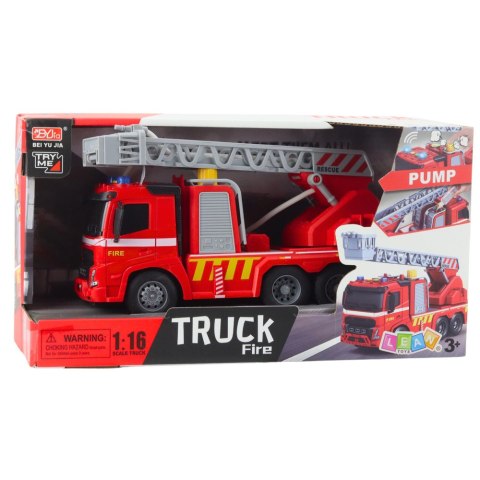 Wóz Strażacki Straż Pożarna Drabina Światła Dźwięki Rozpylanie Wody 1:16 LEAN Toys