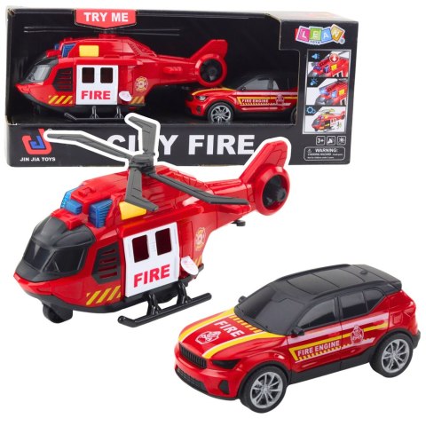 Zestaw Helikopter Samochód Strażacki Straż Pożarna Światła Dźwięki LEAN Toys